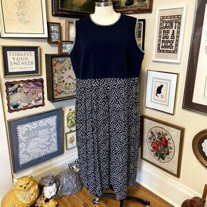 80s Vintage KSL Navy Blue and White Sleeveless Sailboat Print Maxi Dress Size 22